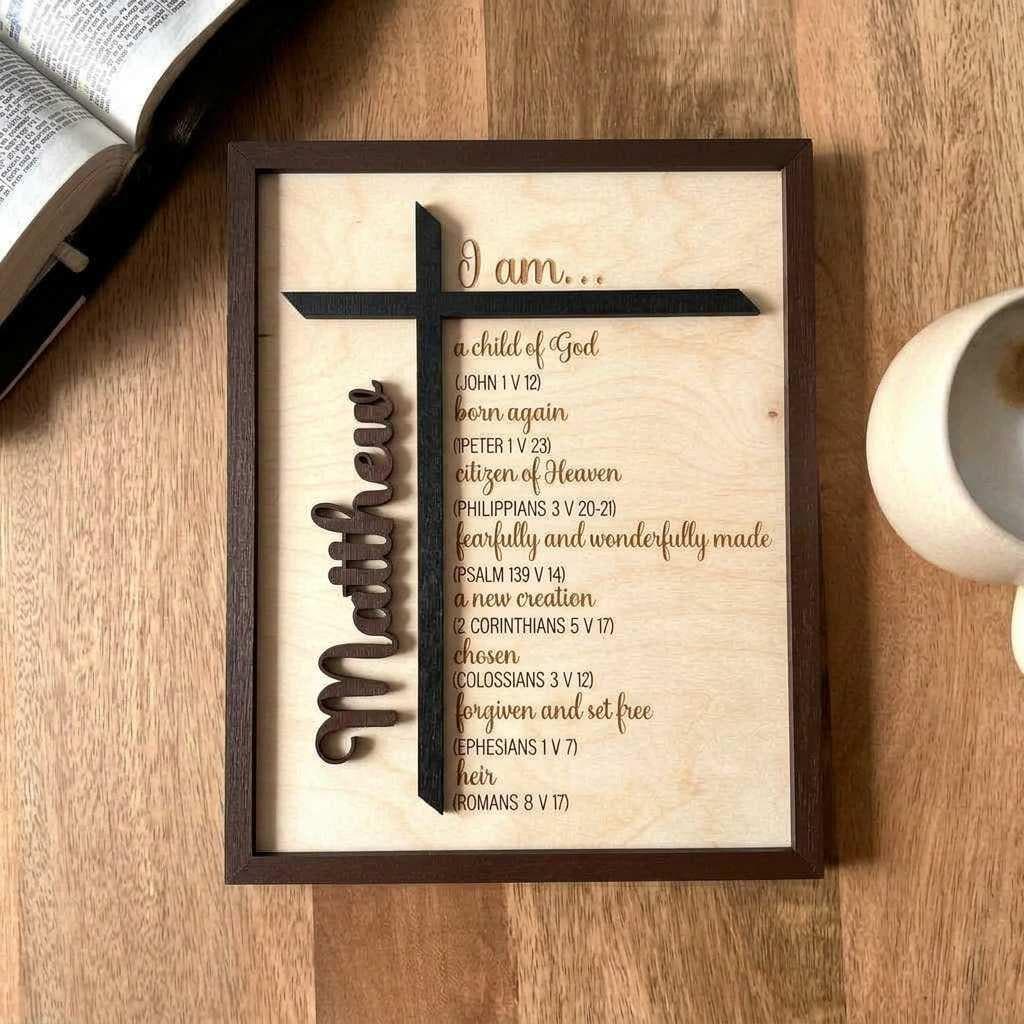 Personalized Baptism Gift – Child of God Wood Cross Bible Verse Sign
