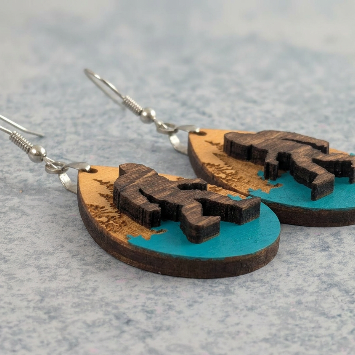 Bigfoot Wooden Dangle Earrings – Sasquatch Multilayer Forest Design, Lightweight & Hypoallergenic Jewelry