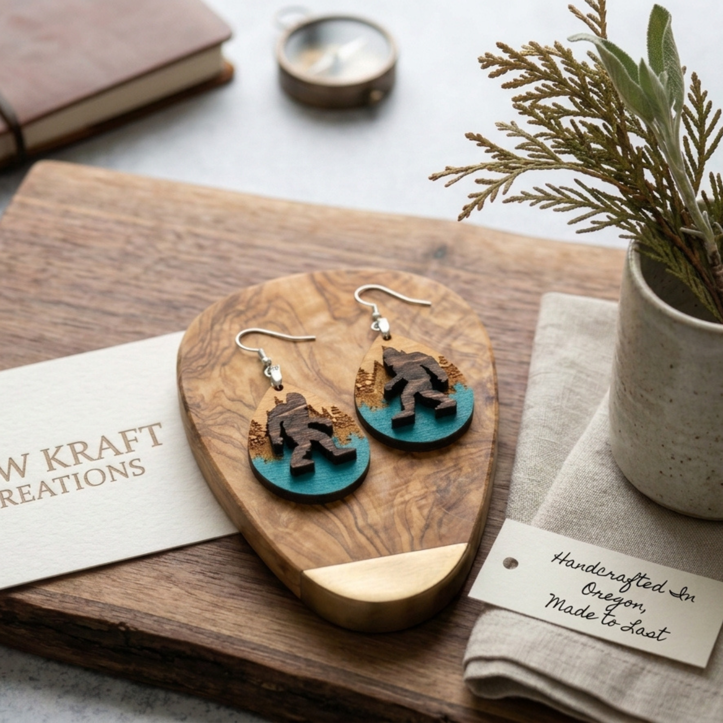 Bigfoot Wooden Dangle Earrings – Sasquatch Multilayer Forest Design, Lightweight & Hypoallergenic Jewelry