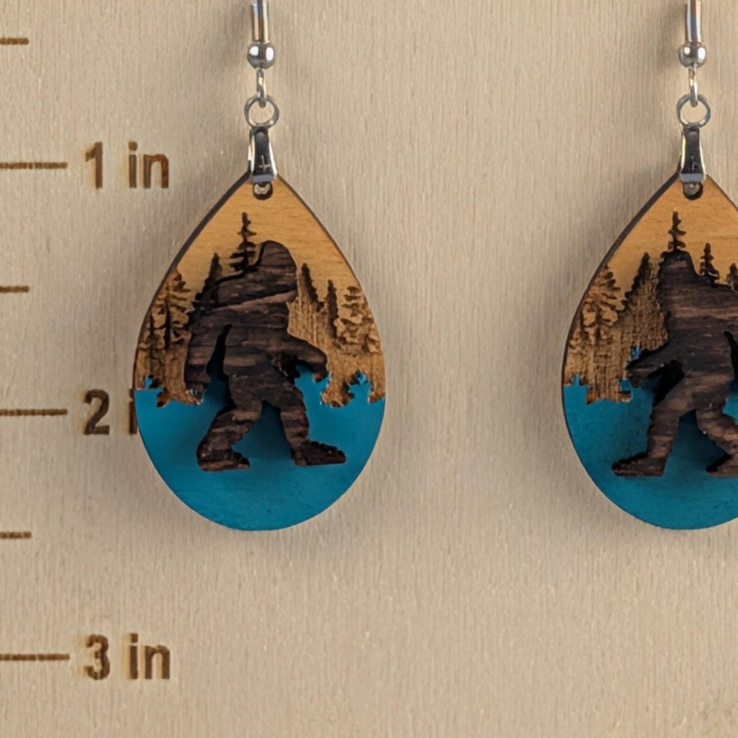 Bigfoot Wooden Dangle Earrings – Sasquatch Multilayer Forest Design, Lightweight & Hypoallergenic Jewelry