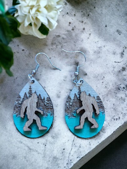 Bigfoot Earrings, Sasquatch Earrings, Bigfoot Dangle Earrings, Cryptid Earrings