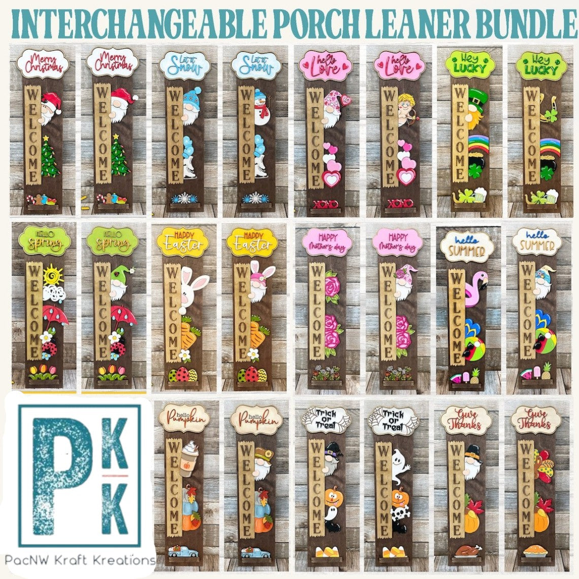 Porch Welcome Sign With Interchangeable Monthly Themes