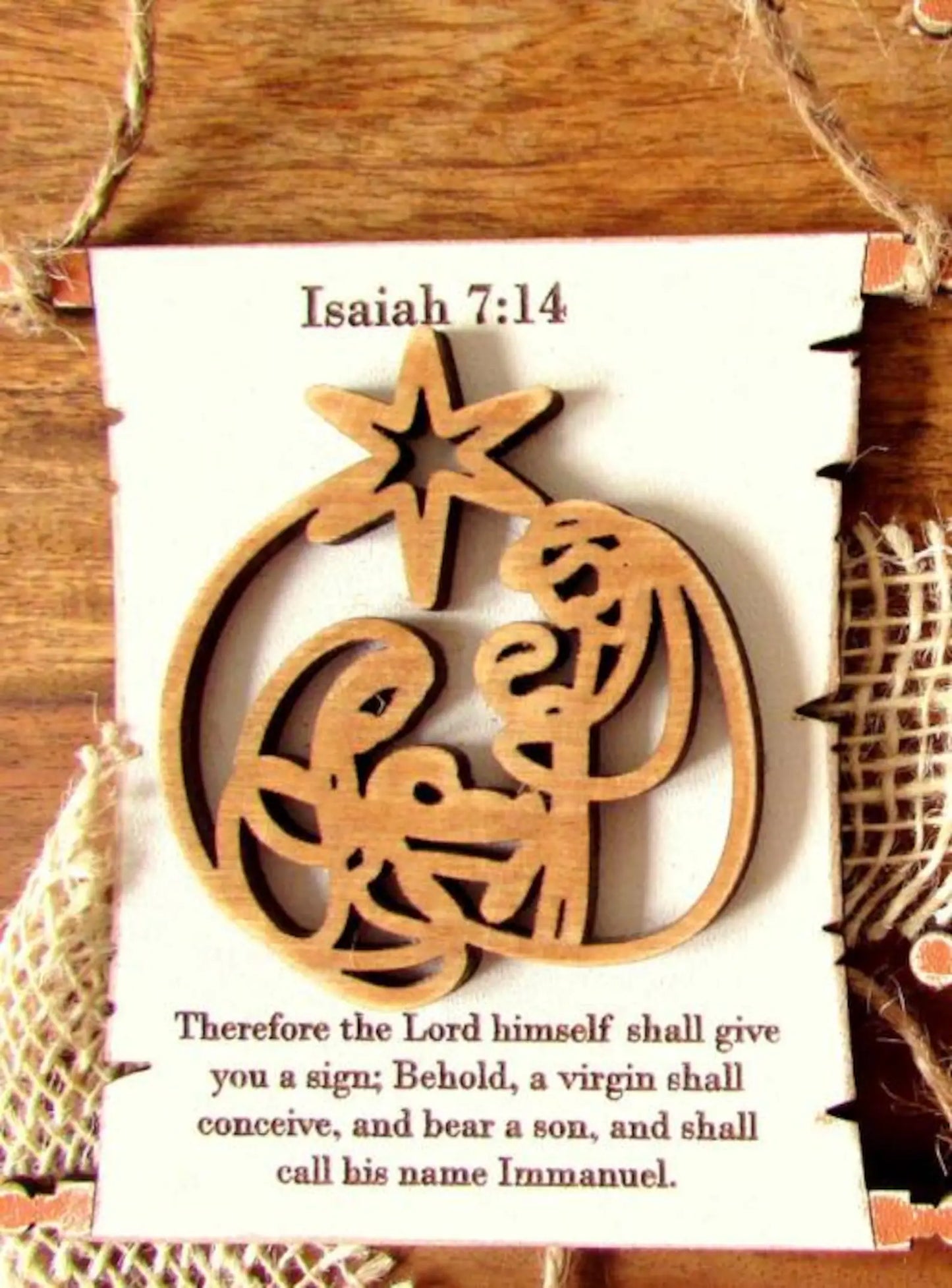 Nativity Scripture Scroll Ornament Set, Bible Verse Christmas Decor, Wood Nativity Scene Ornaments, Christian Holiday Gift, Set of 8