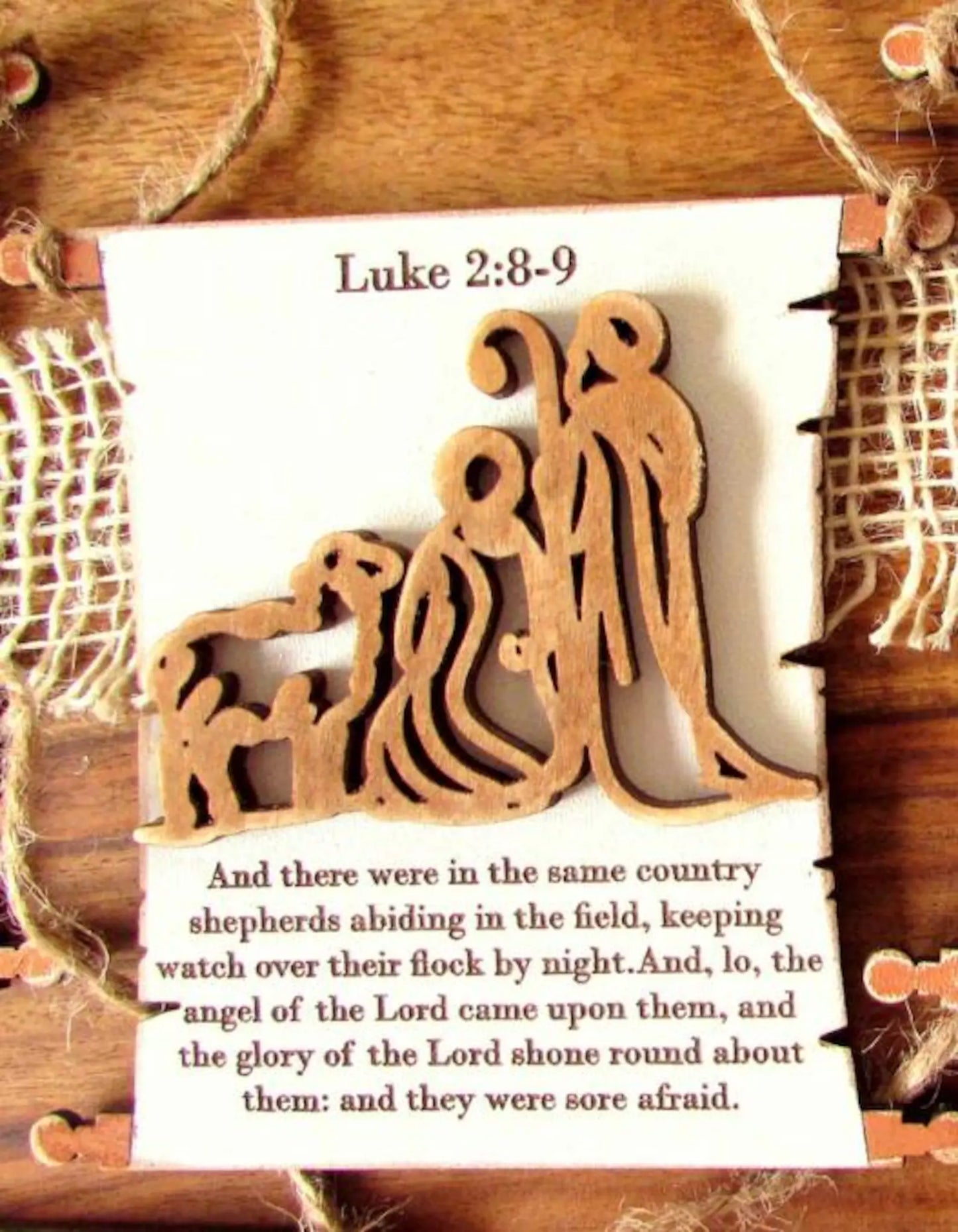 Nativity Scripture Scroll Ornament Set, Bible Verse Christmas Decor, Wood Nativity Scene Ornaments, Christian Holiday Gift, Set of 8