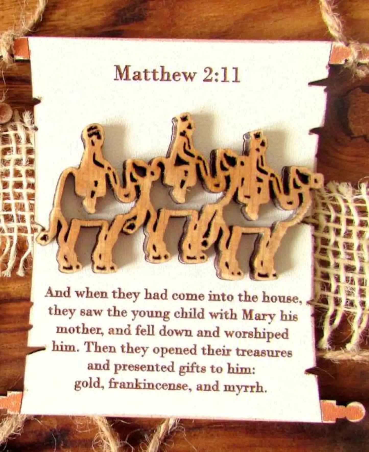 Nativity Scripture Scroll Ornament Set, Bible Verse Christmas Decor, Wood Nativity Scene Ornaments, Christian Holiday Gift, Set of 8
