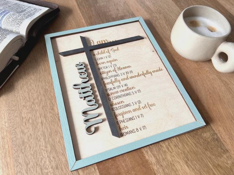 Personalized Baptism Gift – Child of God Wood Cross Bible Verse Sign