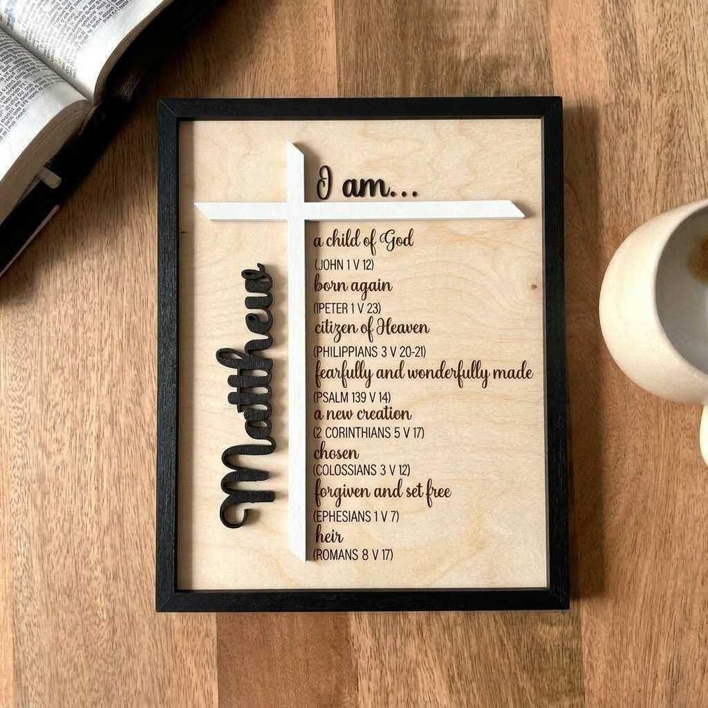 Personalized Baptism Gift – Child of God Wood Cross Bible Verse Sign