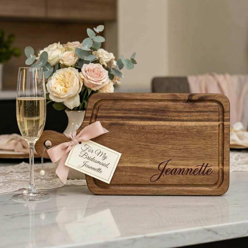 Mini Charcuterie Board – Personalized Wedding Favor with Cheese Knife and Fork Set