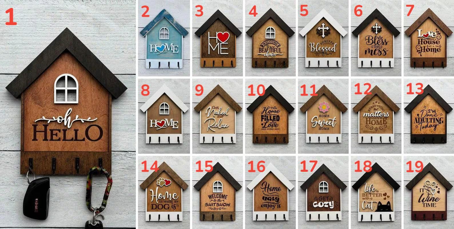 House Shaped Key Holder Wall Mount Organizer Handcrafted Wooden Storage Solution Entryway Organization System Baltic Birch Construction Oregon Made Artisan Quality Holds Four Key Sets Rustic Home Storage Wall Rack Functional Design Pacific