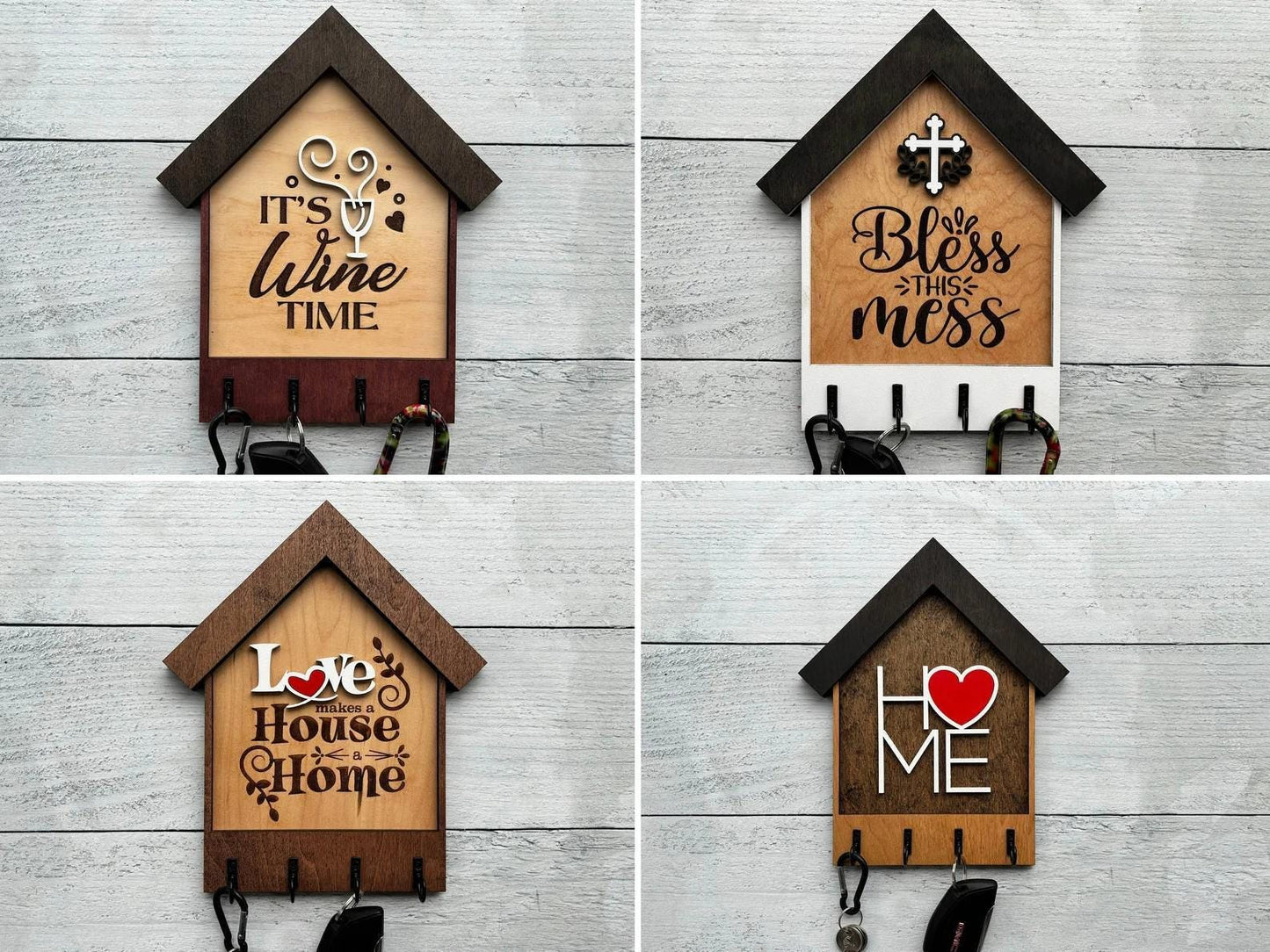 Handcrafted Key Holder Wall Mount Organizer Wooden House Shaped Design Oregon Made Storage Solution Entryway Organization System Baltic Birch Construction Holds Four Key Sets Housewarming Gift Quality Pacific Northwest Inspired Rustic