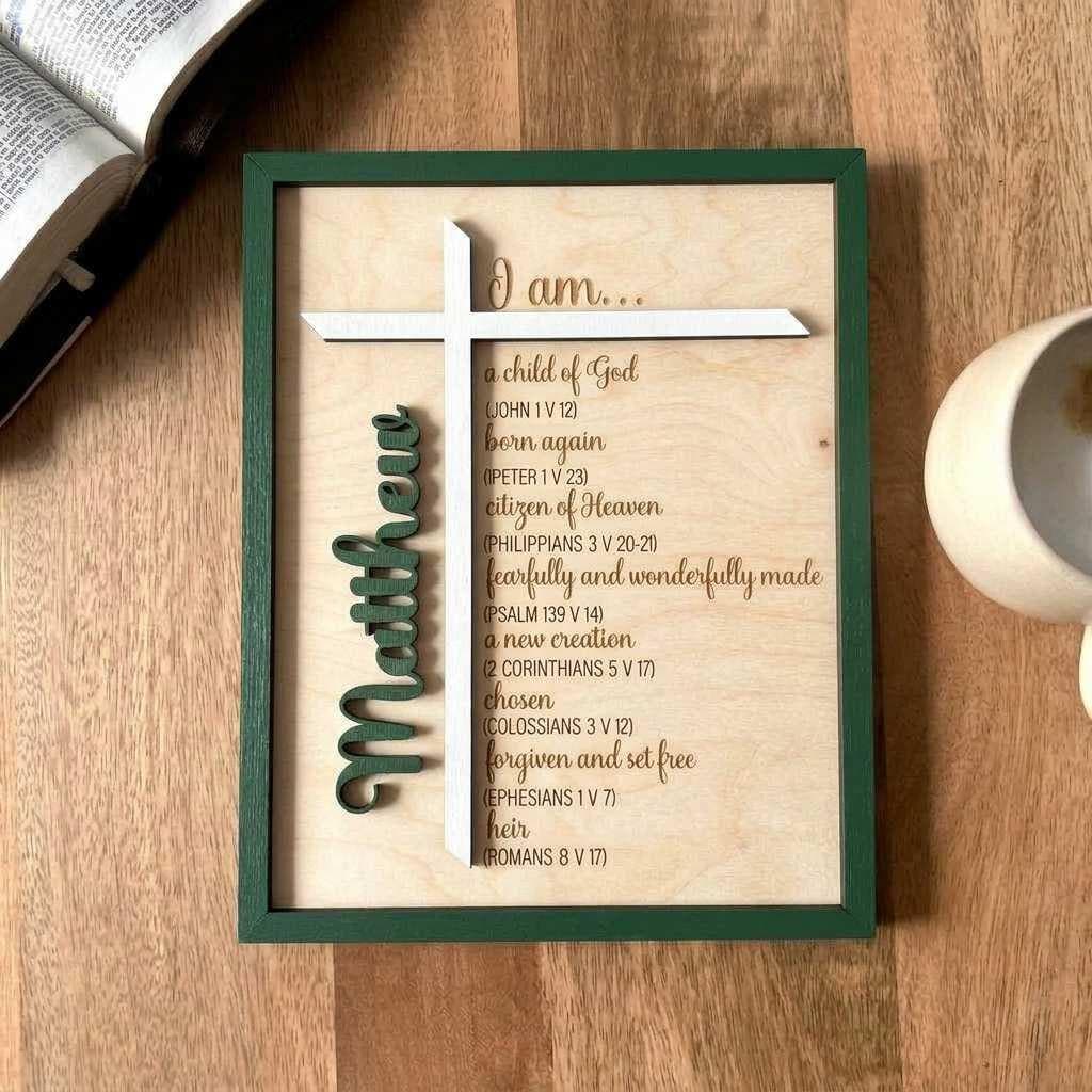 Personalized Baptism Gift – Child of God Wood Cross Bible Verse Sign