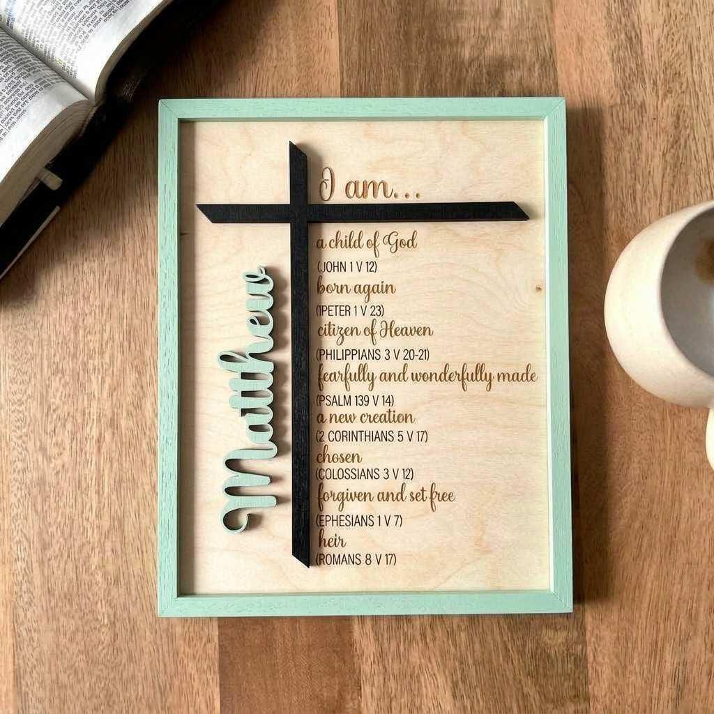 Personalized Baptism Gift – Child of God Wood Cross Bible Verse Sign