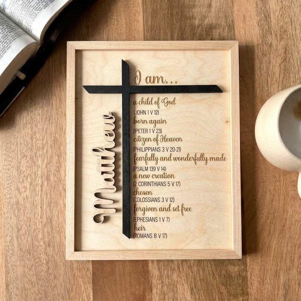 Personalized Baptism Gift – Child of God Wood Cross Bible Verse Sign
