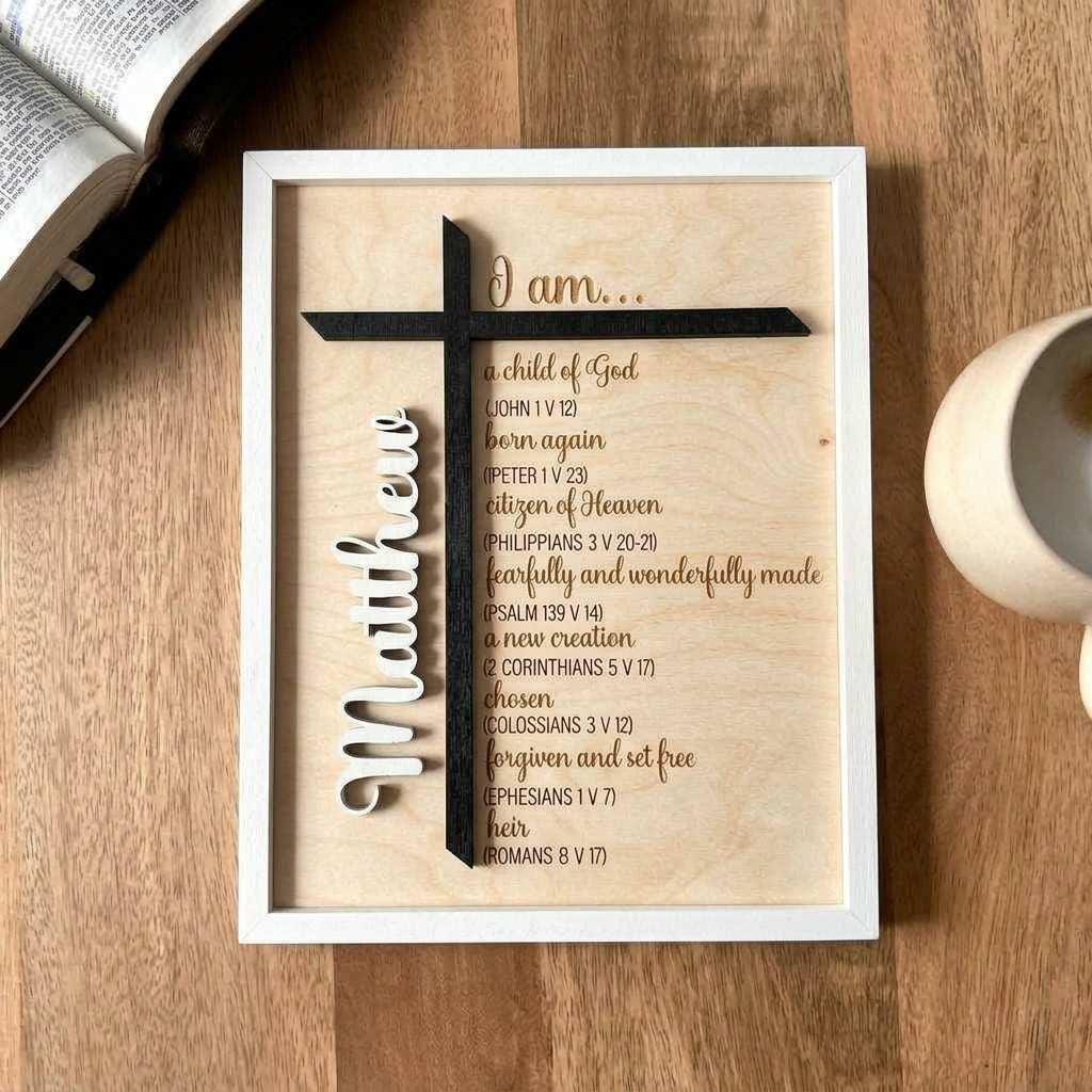 Personalized Baptism Gift – Child of God Wood Cross Bible Verse Sign