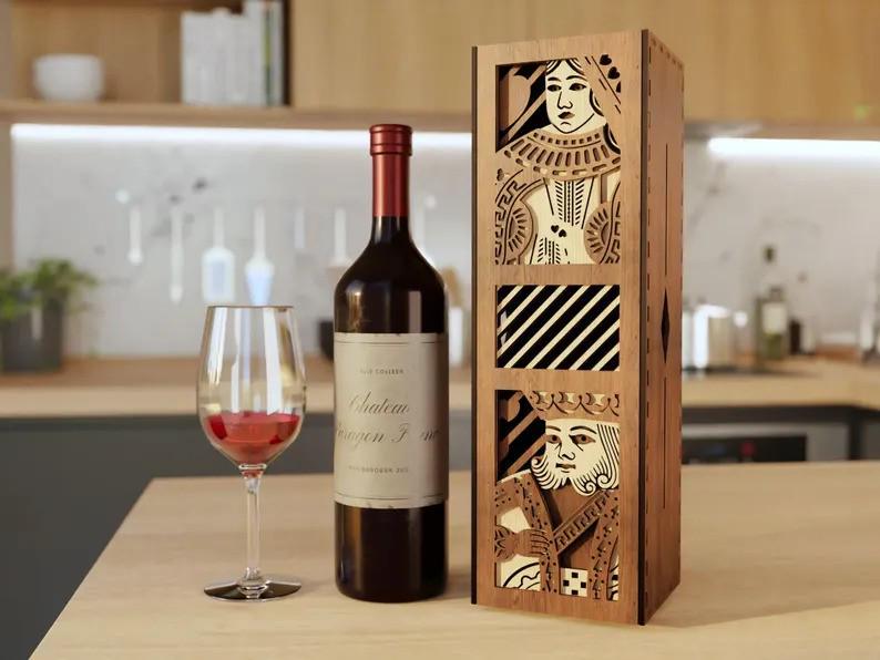 Personalized Wine Gift Box Custom Engraved Wooden Holder Baltic Birch Craftsmanship Rustic Elegant Design Wedding Anniversary Present Perfect Wine Lover Keepsake Handcrafted Bottle Storage Beautiful Hardwood Construction Special Occasion