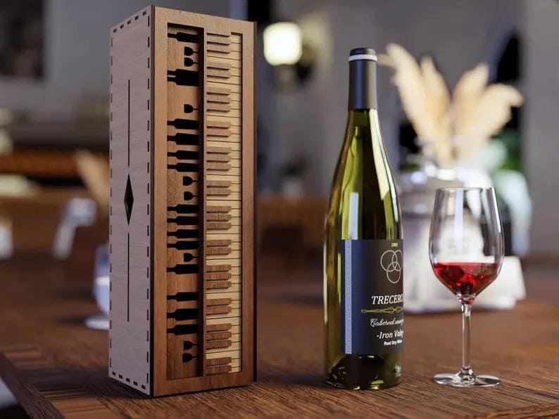 Handcrafted Wine Box Baltic Birch Construction Custom Engraved Personalized Gift Wooden Bottle Holder Perfect Anniversary Wedding Present Special Occasion Keepsake Wine Lover Essential Rustic Elegant Design Beautiful Hardwood Quality
