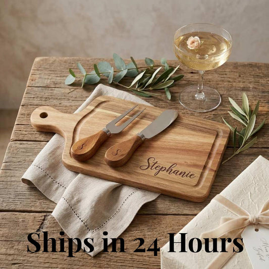 Mini Charcuterie Board – Personalized Wedding Favor with Cheese Knife and Fork Set