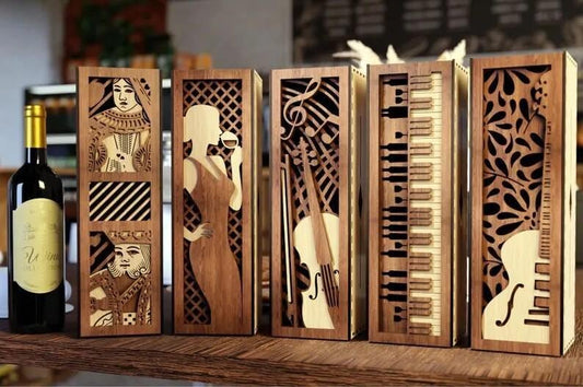 Custom Engraved Wooden Wine Box Baltic Birch Construction Personalized Wedding Gift Anniversary Present Perfect Wine Lover Keepsake Rustic Design Elements Elegant Bottle Holder Storage Solution Handcrafted Quality Celebration Gift Special