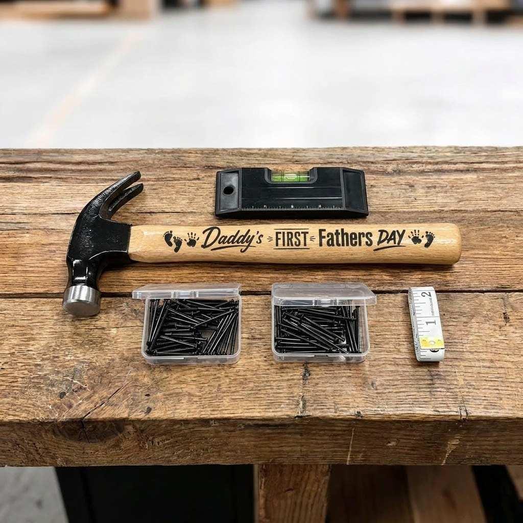Professional Handyman Birthday Gift Custom Engraved Tool Set Personalized Hammer Collection Beech Wood Handle Quality Construction Present Perfect Carpenter Gift Idea Unique Father Day Essential Custom Name Engraving Design Workshop Tool