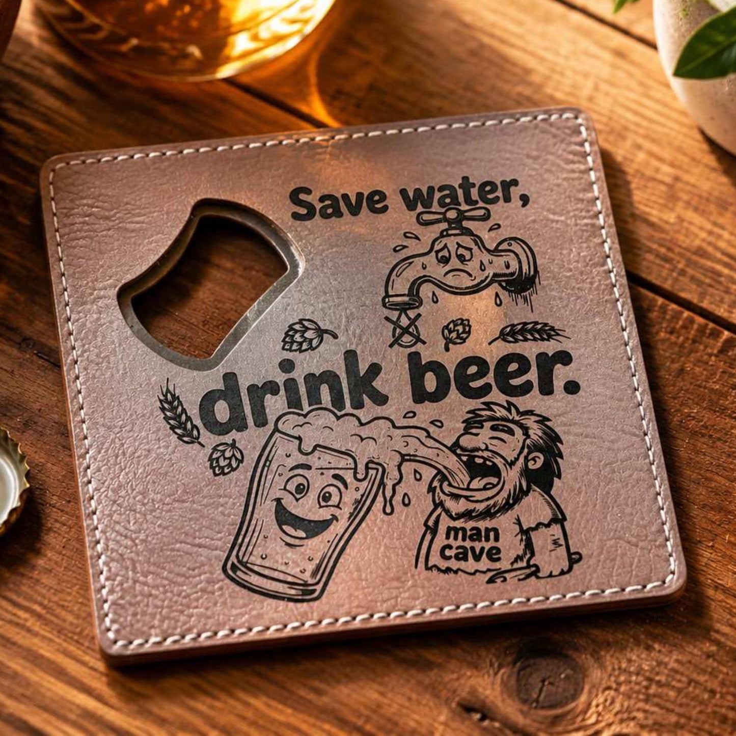 Personalized Magnetic Bottle Opener and Coaster for Dad