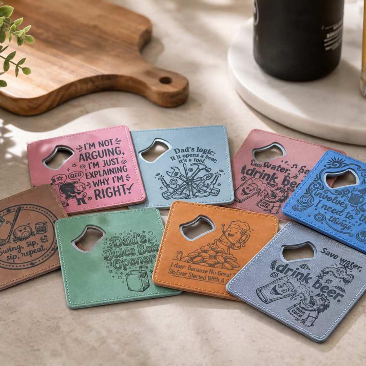Personalized Magnetic Bottle Opener and Coaster for Dad